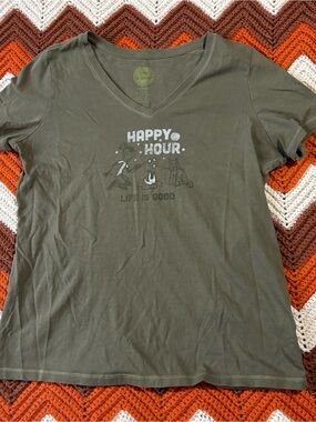 Life Is Good Olive Green V-Neck 'Happy Hour' Graphic Tee